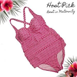 Oh Baby by Motherhood Swim Bathing Suit Geometric Print Pink White Medium M